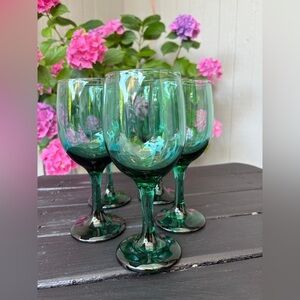 Vintage Empoli Green Wine Glasses – Hand-Blown Italian Mid-Century Barware